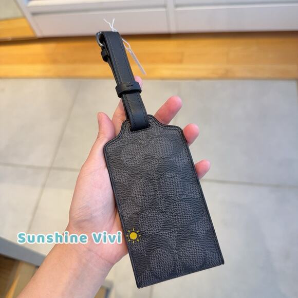 NWT Coach Luggage Tag In Signature Canvas With Patches Gunmetal/Charcoal CY898 - Picture 2 of 3